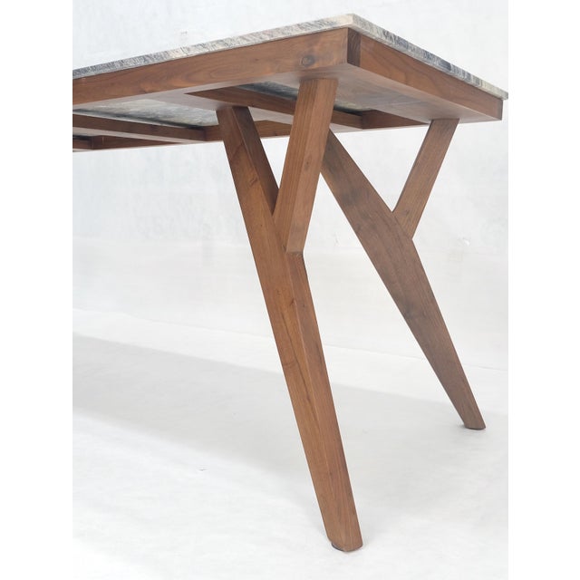 Solid Oiled Walnut Frame 3/4" Thick 32x67 Marble Top Dining Conference Table For Sale - Image 10 of 11
