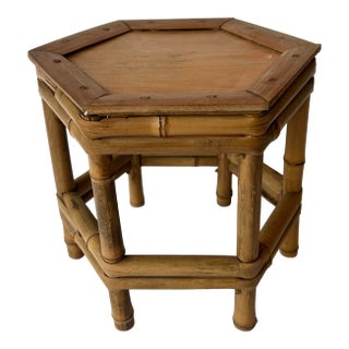 Vintage Hexagonal Bamboo Plant Stand/Stool/Riser For Sale