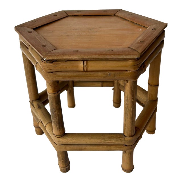 Vintage Hexagonal Bamboo Plant Stand/Stool/Riser For Sale