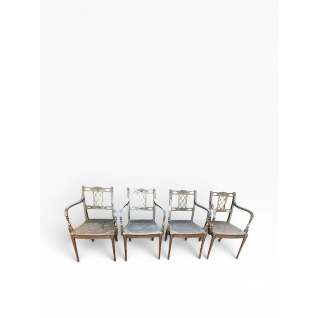 1990s Set of 4 Maitland-Smith Silver & Gold Leaf Armchairs With New Caning & Cushions For Sale - Image 5 of 17
