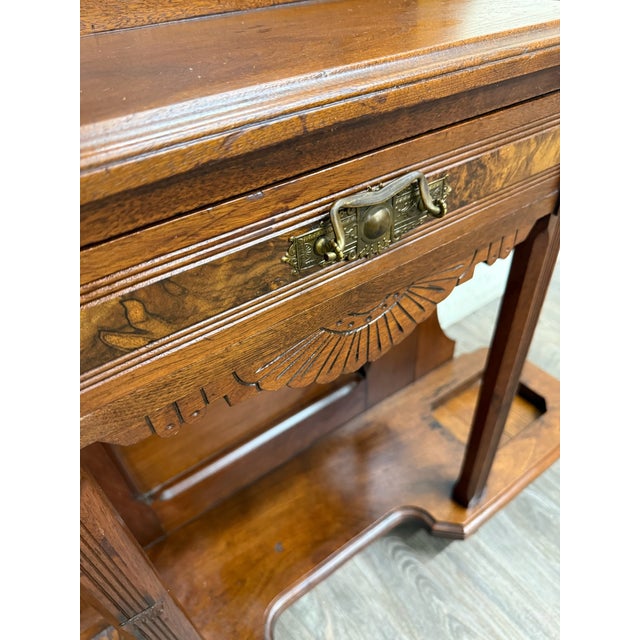 Antique Victorian Eastlake Walnut Hall Tree With Mirror and Hooks and Drawer For Sale - Image 4 of 18