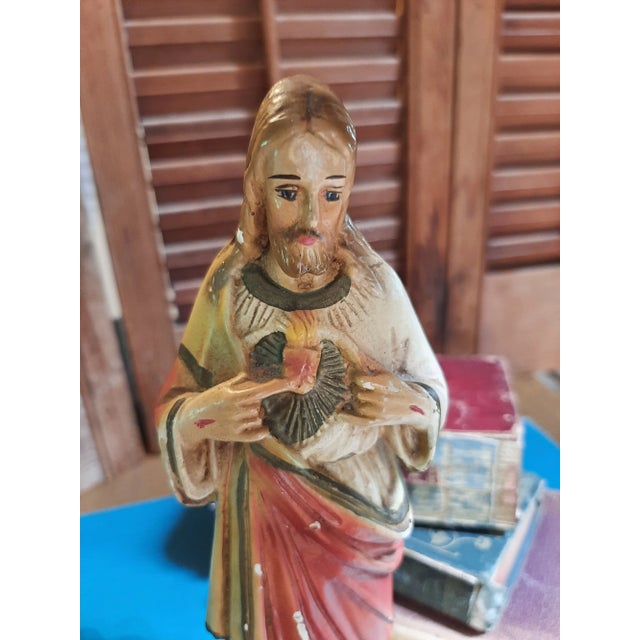 Italian Vintage Religions Icon Early 20th Century Italian Jesus Chalkware Figurine For Sale - Image 3 of 9