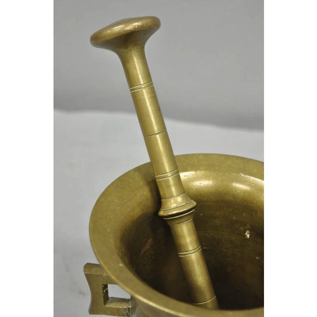 Antique Solid Bronze Brass German Apothecary Mortar With Pestle - 2 PCS For Sale In Philadelphia - Image 6 of 10
