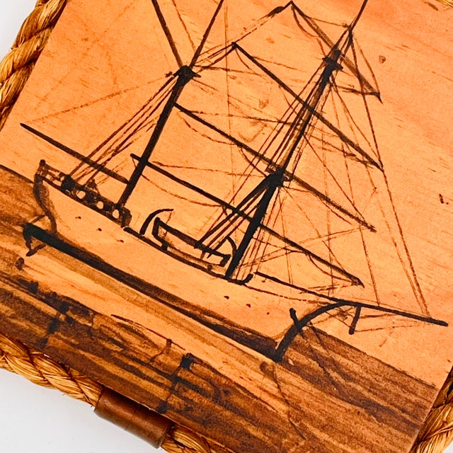 Vintage Folk Art Pen & Ink Petite Sailboat Art, Signed - Nautical Wood Plaques - Set of 2 For Sale - Image 11 of 18