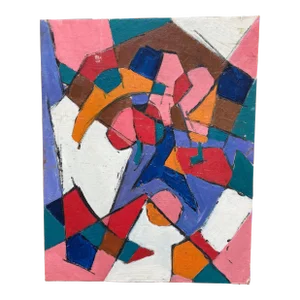 Vintage Abstract Oil Composition on Canvas Panel - Unsigned