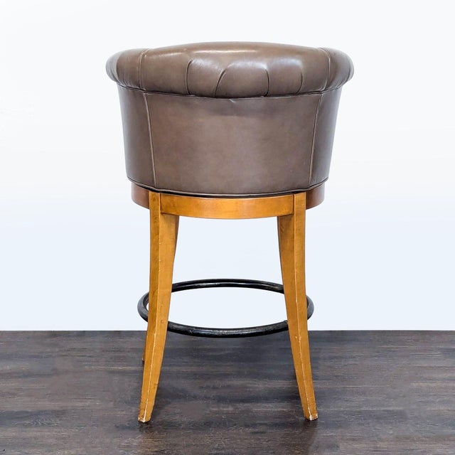 2000 - 2009 Brown Leather Swivel Bar Stool With Wooden Legs and Footrest For Sale - Image 5 of 7