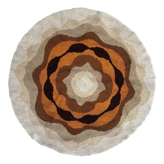 Vintage French Round Hand-Knotted Cogolin Rug, 1960s For Sale
