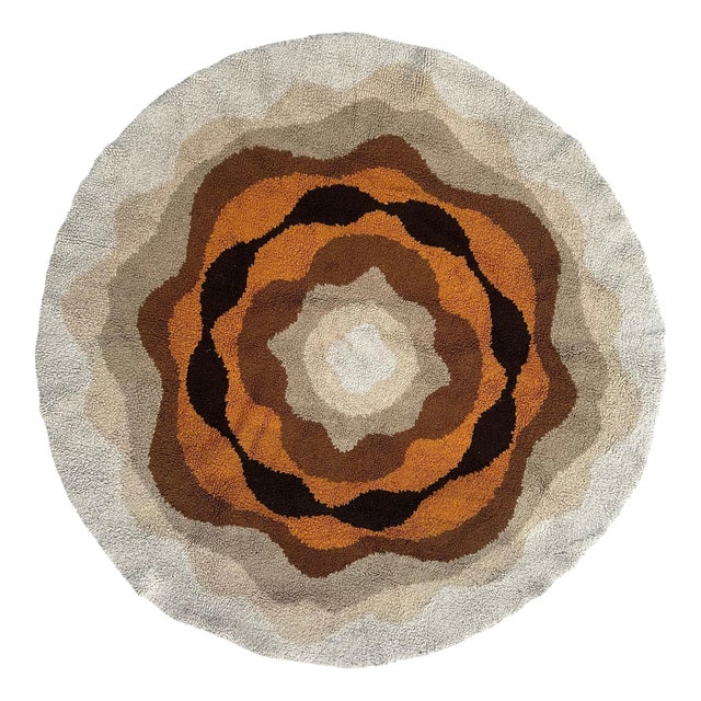 Vintage French Round Hand-Knotted Cogolin Rug, 1960s For Sale