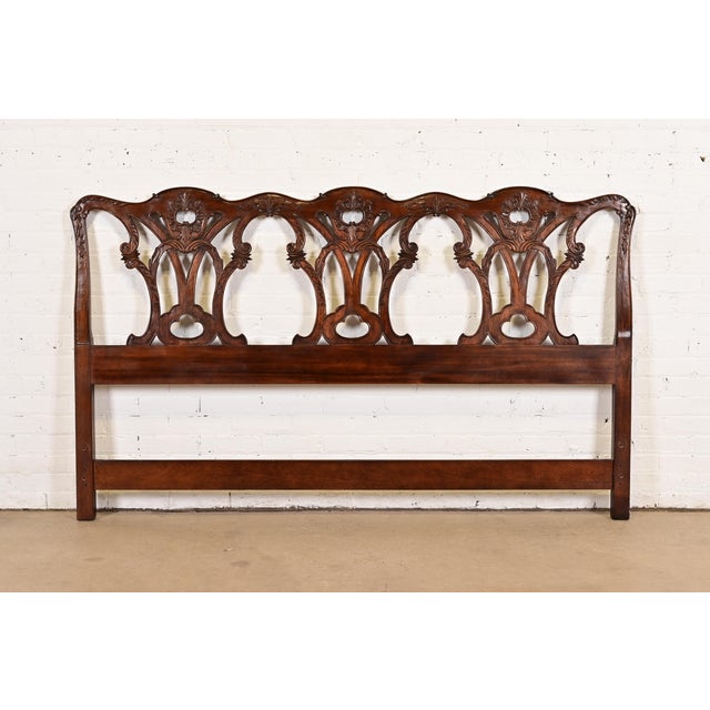 Henredon Chippendale Carved Mahogany King Size Headboard For Sale - Image 10 of 10