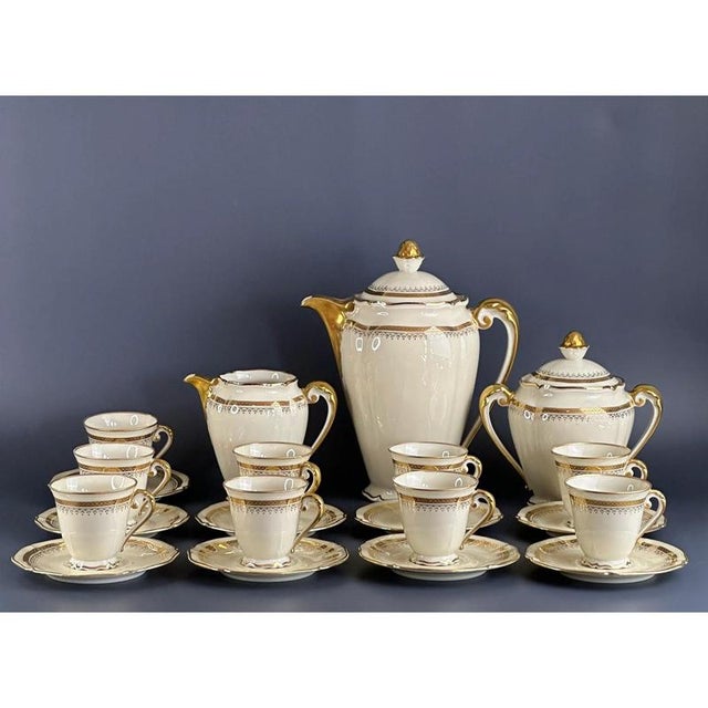 Vintage Сream and Gilt Coffee Service by R. Leclair for Limoges, France, Set of 21 For Sale - Image 3 of 12
