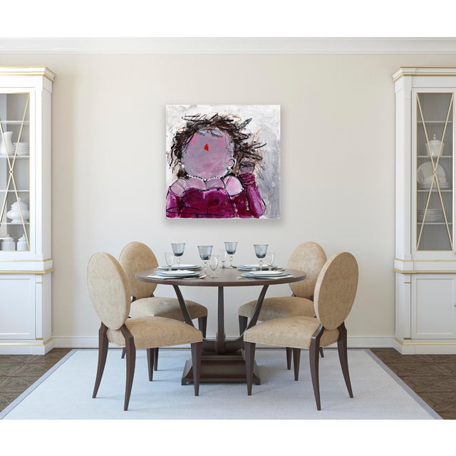 Textile Drinking Sarah - Figurative Portrait Purple Textured Acrylic Painting on Canvas Original Artwork by Gerdine Duijsens For Sale - Image 7 of 8