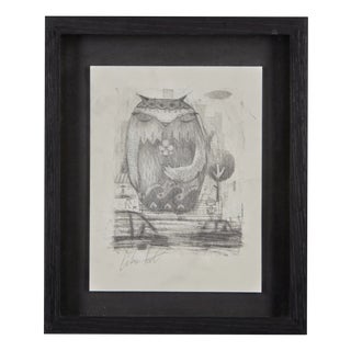 Graham Carter, Waiting with Owl, Graphite on Paper For Sale