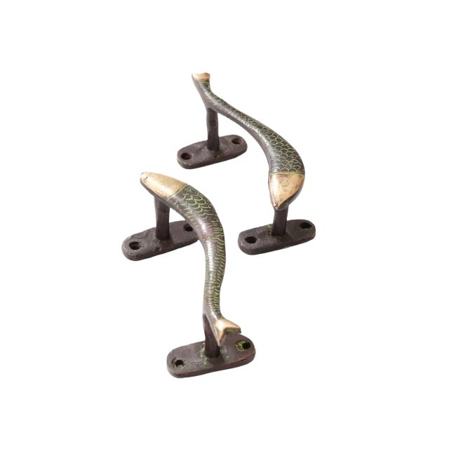 Green Brass Fish Handles - a Pair For Sale - Image 4 of 8