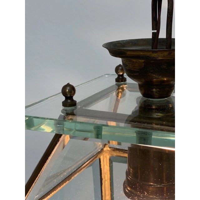 Brown Large Italian Lantern in Brass & Cut Glass, 1950s For Sale - Image 8 of 17