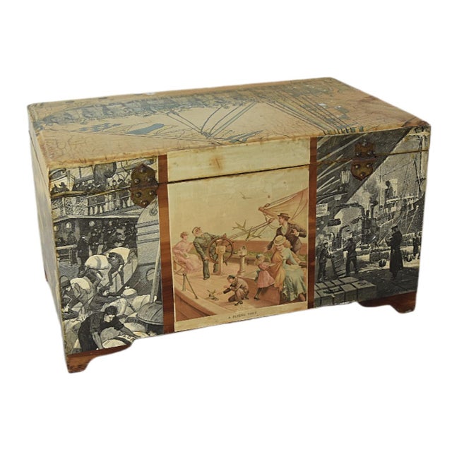 Mid 20th Century Antique Nautical Motif Decoupage Wood Keepsake Box For Sale - Image 5 of 11