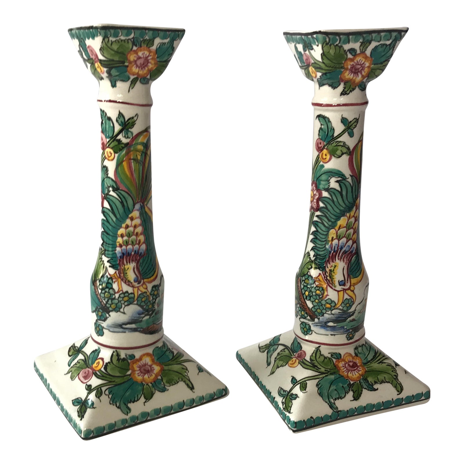 Portuguese Majolica Candle Holders A Pair Chairish