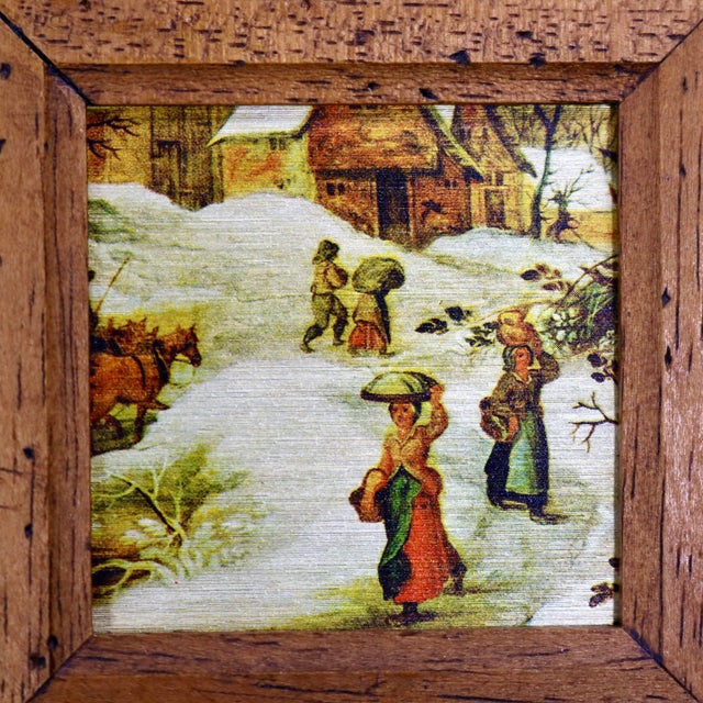Mid-Century Italian Framed Miniature Silk Prints After Pieter Bruegel - A Pair For Sale - Image 4 of 11