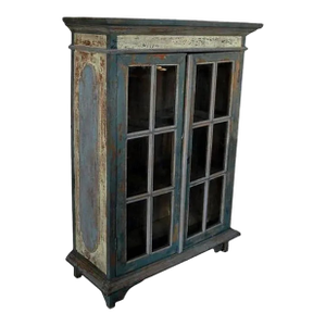 Rustic Hand Carved Goan Indian Cabinet With Glass Doors From the 19th Century