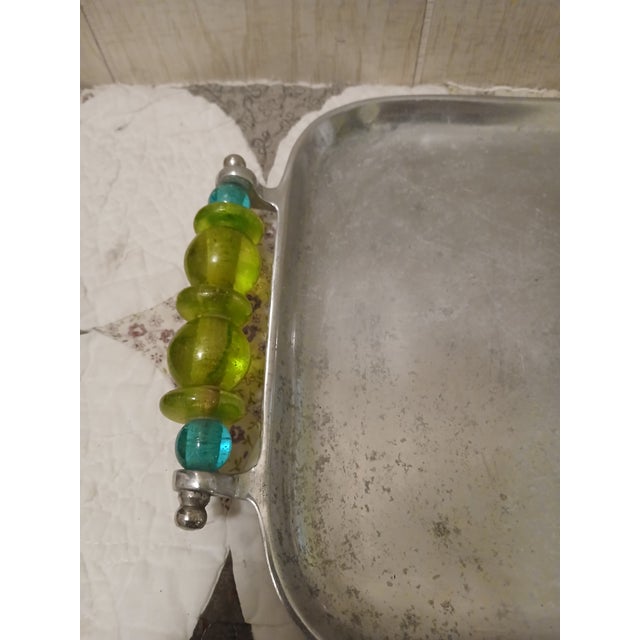 Contemporary Cast Aluminum Oceana Tray or Platter Hand Crafted Lucite Bead Handles For Sale - Image 3 of 6