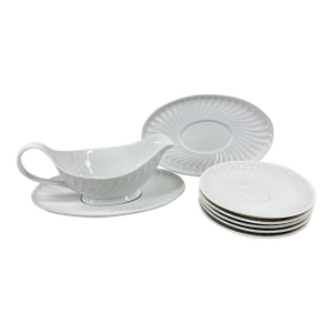 Vintage Vista Alegre Portugal "Sagres" White Swirl Gravy Boat & Saucer Set - 8 Pieces