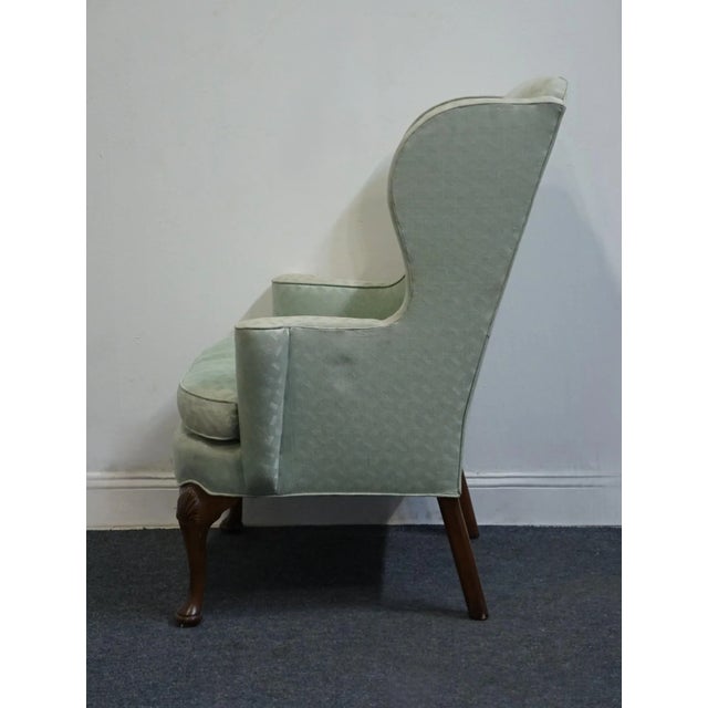 Late 20th Century Baker Furniture Traditional Style Sea Foam Green Upholstered Accent Wingback Arm Chair For Sale - Image 5 of 10