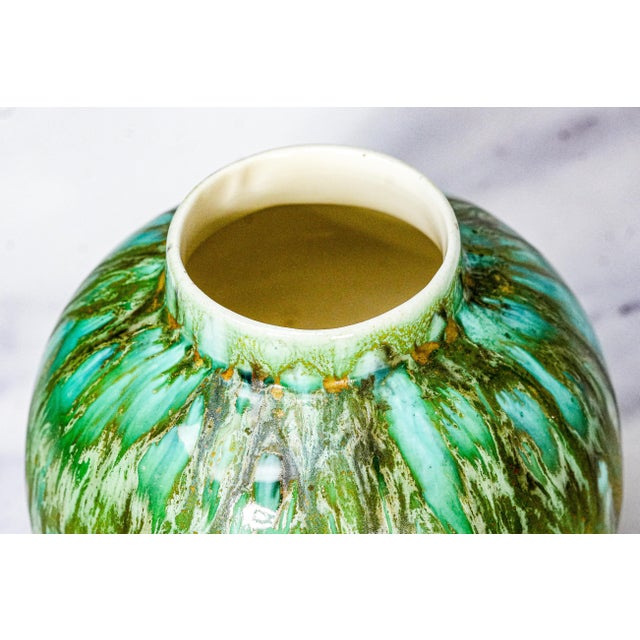 Groovy Mid Century Modern MCM Unique Drip Glazed Vintage Decorative Green Vase Home Decor Studio Pottery For Sale - Image 13 of 15