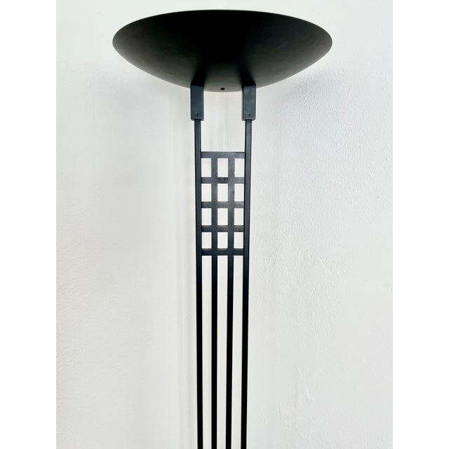 Art Deco Postmodern 1987 Robert Sonneman for George Kovacs Black Torchiere Floor Lamp For Sale - Image 3 of 12