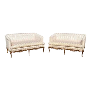 Mid 20th Century French Louis XV Provincial Style Upholstered Loveseat Sofa Settee - a Pair