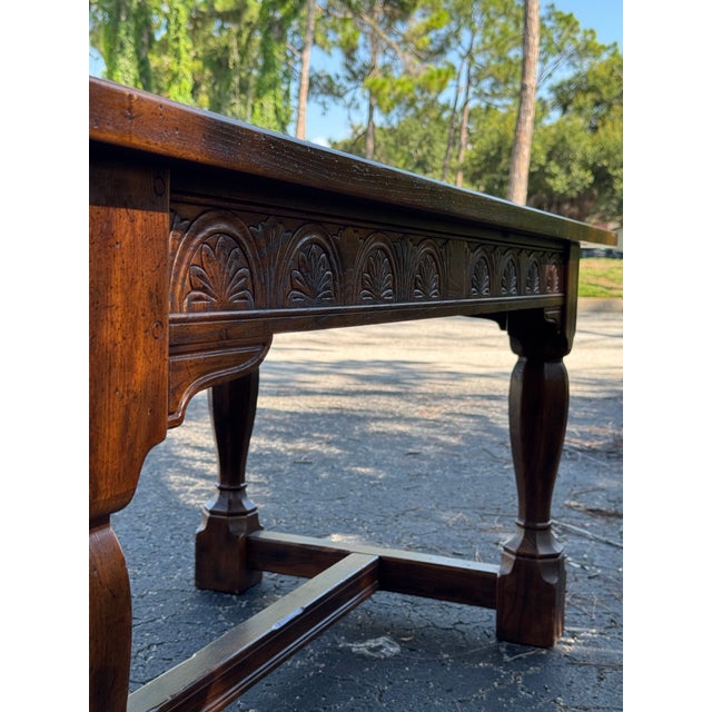 Vintage Henredon Carved Walnut Writing Desk With Ball & Claw Style Legs, 76” For Sale - Image 10 of 10