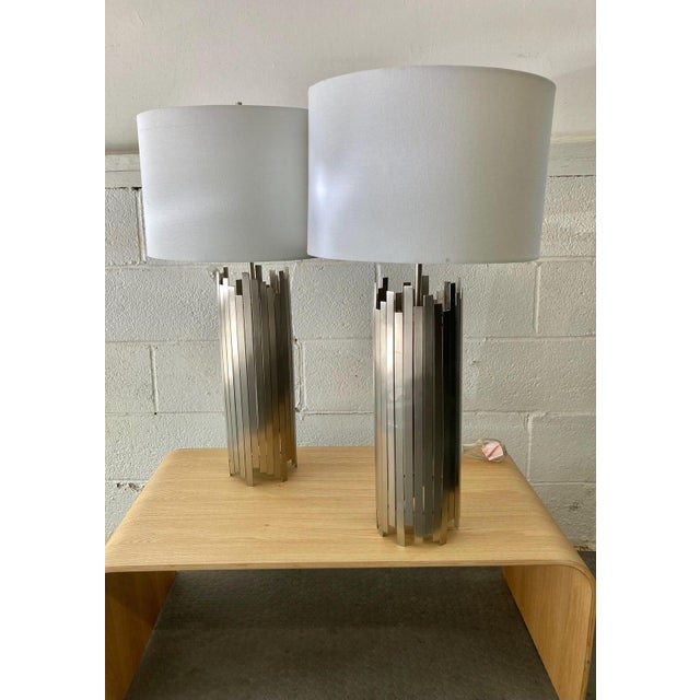 Paul Mayen Vintage Modern Metal Brutalist Table Lamps in the Style of Paul Mayen For Sale - Image 4 of 10
