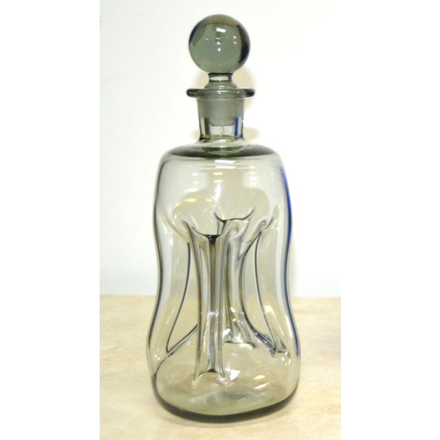 1960s Jacob E. Bang Smoked Art Glass Kluk Kluk Decanter for Holmegaard For Sale - Image 9 of 9