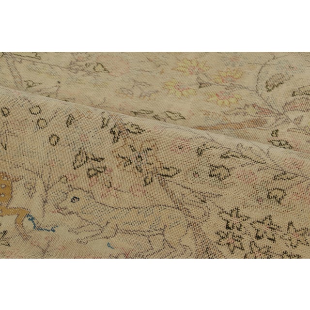 Textile Antique Turkish Rug With Distressed Floral Design in Beige Tones - Rug & Kilim For Sale - Image 7 of 9