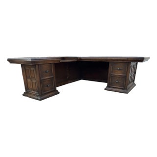 Mid Century Modern Walnut Leather Top Executives Desk by Alex Stuart- 1980’s For Sale