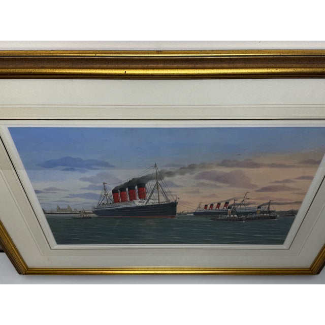 Sisters of the Mersey RMS Lusitania & RMS Mauretania Nautical Masterpiece Painting Framed C2015 For Sale - Image 9 of 18