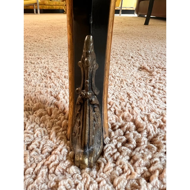 1950s John Widdicomb Louis XV Style Ebonized & Gilt Writing Desk With Tooled Leather Top and Matching Chair, 1950s Grand Rapids For Sale - Image 5 of 12