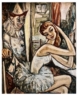 Vivaldo Martini, Clown and Ballerina, Oil on Canvas, Framed