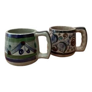 Vintage Limited Edition Original Stoneware Tonala Jalisco Mugs by Manuel R. Wexler Mexico- Set of 2