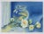 Vintage mid century gouache on paper still life painting. Goldfish in bowl and water lilies, lots ob right blue. Unsigned....