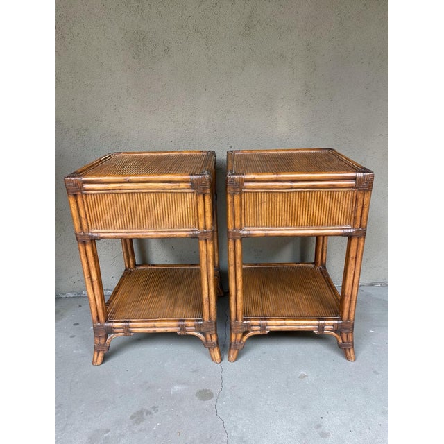 Tommy Bahama Lexington Tommy Bahama Bali Hai Del Sol Pencil Rattan Nightstands, a Pair For Sale - Image 4 of 11