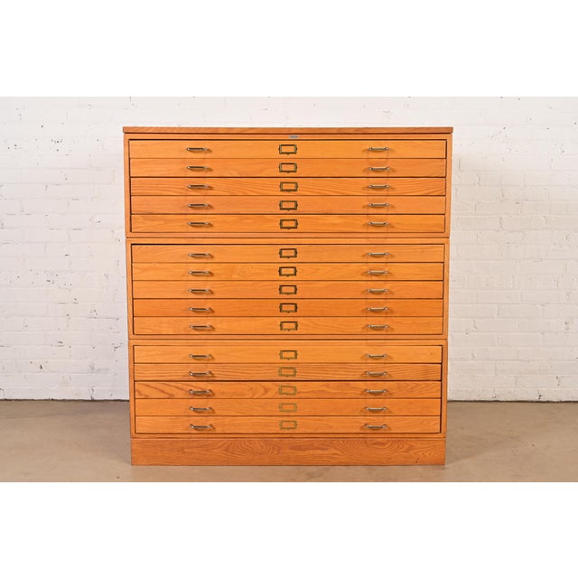 Mid-Century Modern Oak 15-Drawer Architect's Blueprint Flat File Cabinet For Sale - Image 12 of 12