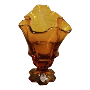 1980s Fenton Amber Pedestal Handkerchief Vase
