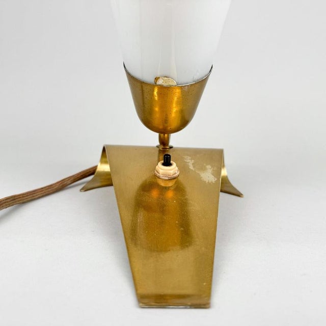 Art Deco Brass & Milk Glass Table Lamp, 1930s For Sale - Image 6 of 13