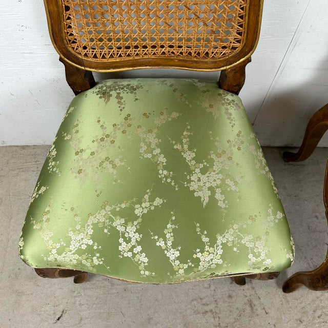 Pair French Provincial Louis XV-Style Side Chairs – Walnut & Green Upholstery For Sale In Philadelphia - Image 6 of 12