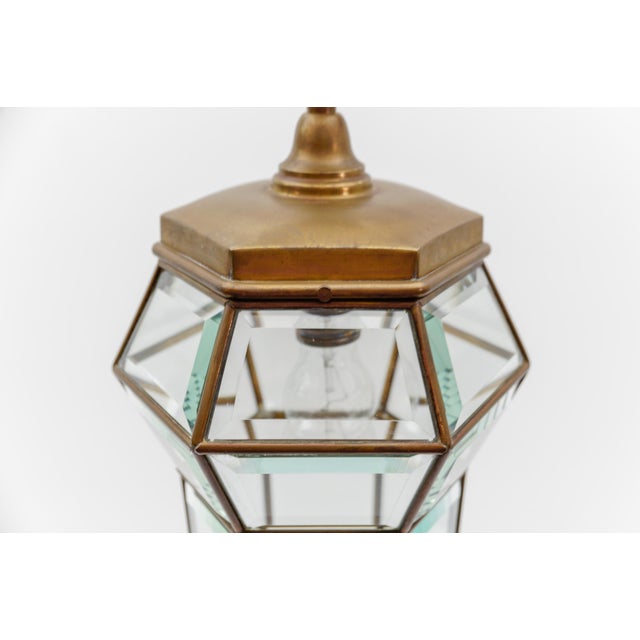 Gold Cut Glass and Brass Pendant Light in the style of Adolf Loos, Austria, 1930s For Sale - Image 8 of 13