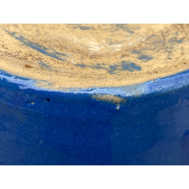 Vintage Blue Three Handle Pottery Jar Vase For Sale - Image 14 of 16