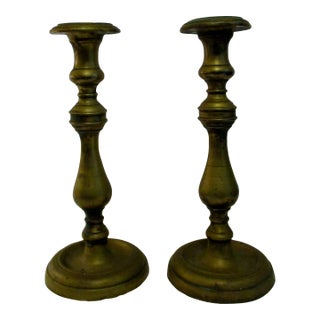 Late 18th Century Matching Heavy Brass Candlesticks - a Pair For Sale