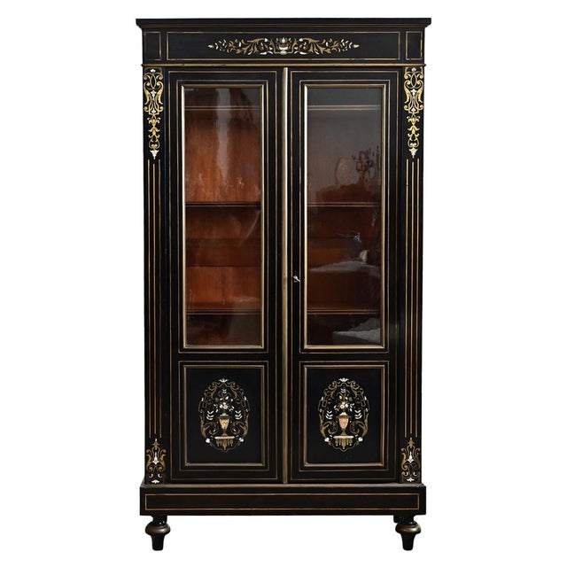 Wood French 19th Century Ebonized & Inlay Petite Bibliotheque For Sale - Image 7 of 15