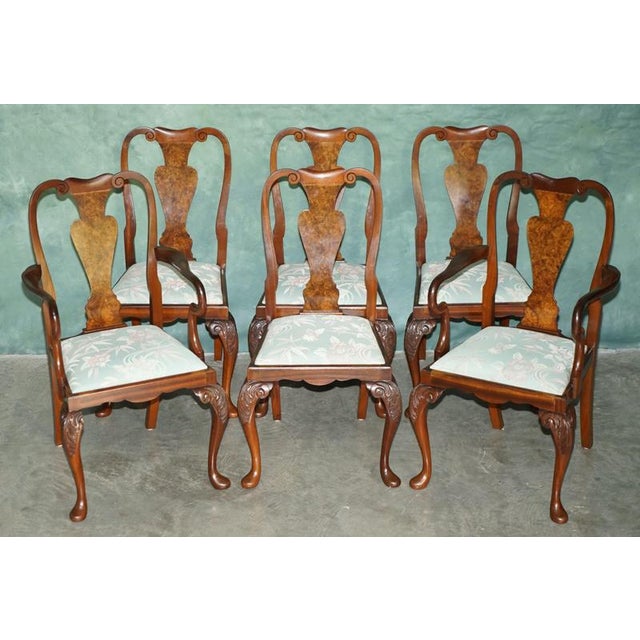 Vintage English Burr and Burl Walnut Extending Dining Table and Chairs, 1940s, Set of 7 For Sale - Image 14 of 18