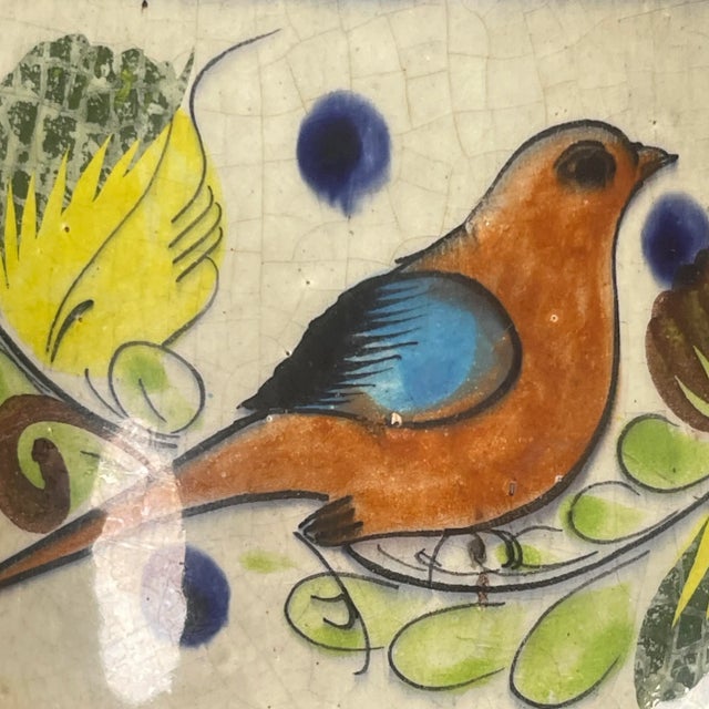 Coffee Vintage 70s Mexican Hand Painted Pottery Coffee Tea Mug With Birds Signed Cat Tonala For Sale - Image 8 of 12