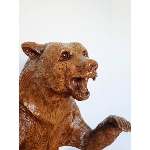 Swiss Black Forest Carved & Lacquered Bear Statue | Chairish